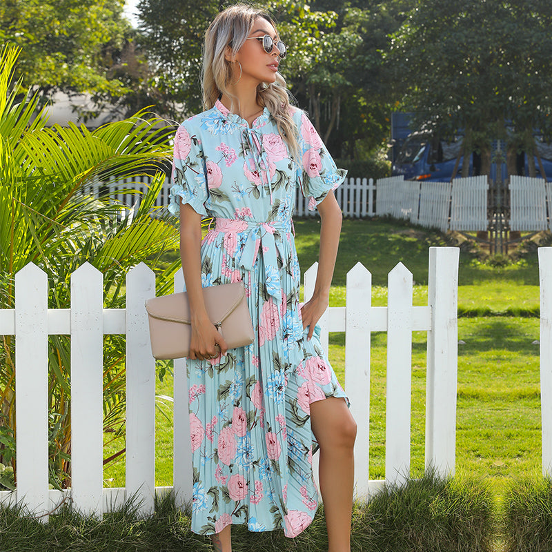 Boho Midi Dress, Pleted Dress Maisie in Blue