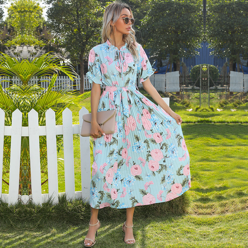 Boho Midi Dress, Pleted Dress Maisie in Blue