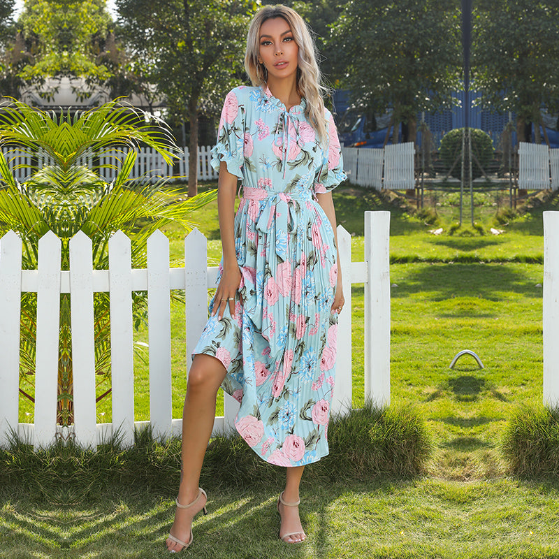 Boho Midi Dress, Pleted Dress Maisie in Blue
