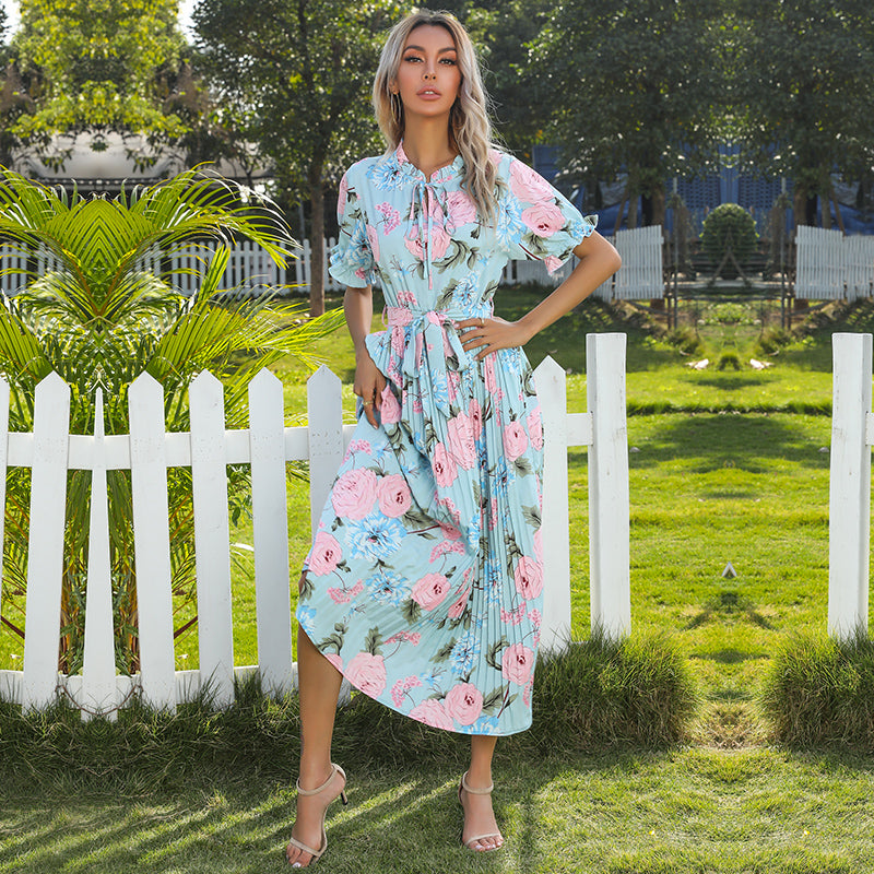 Boho Midi Dress, Pleted Dress Maisie in Blue