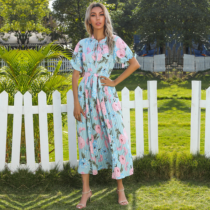 Boho Midi Dress, Pleted Dress Maisie in Blue