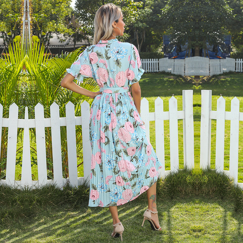 Boho Midi Dress, Pleted Dress Maisie in Blue