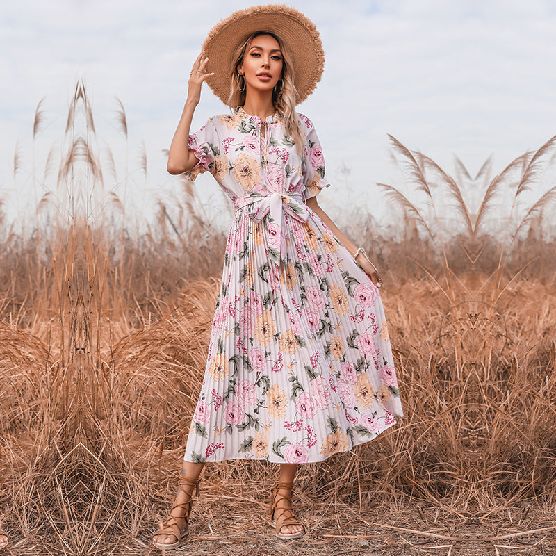 Boho Midi Dress, Pleted Dress Maisie in Pink