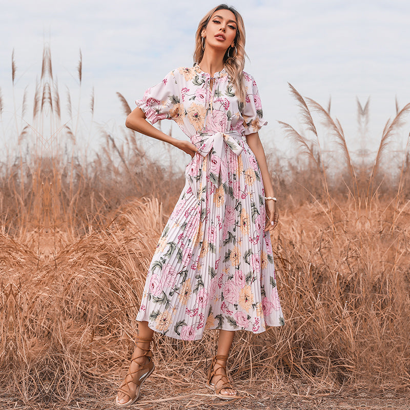 Boho Midi Dress, Pleted Dress Maisie in Pink