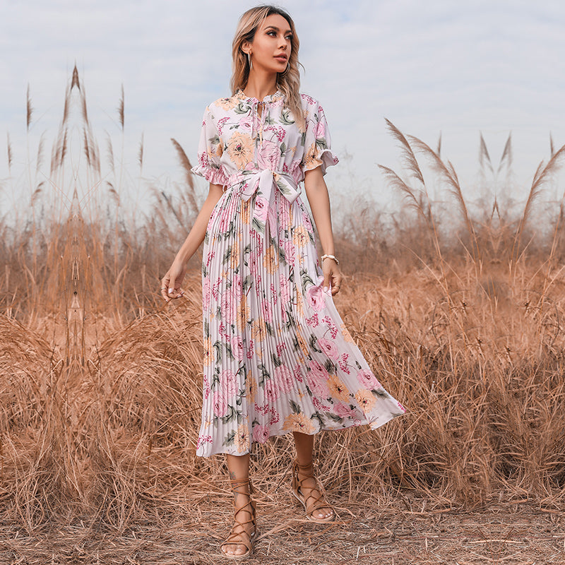 Boho Midi Dress, Pleted Dress Maisie in Pink