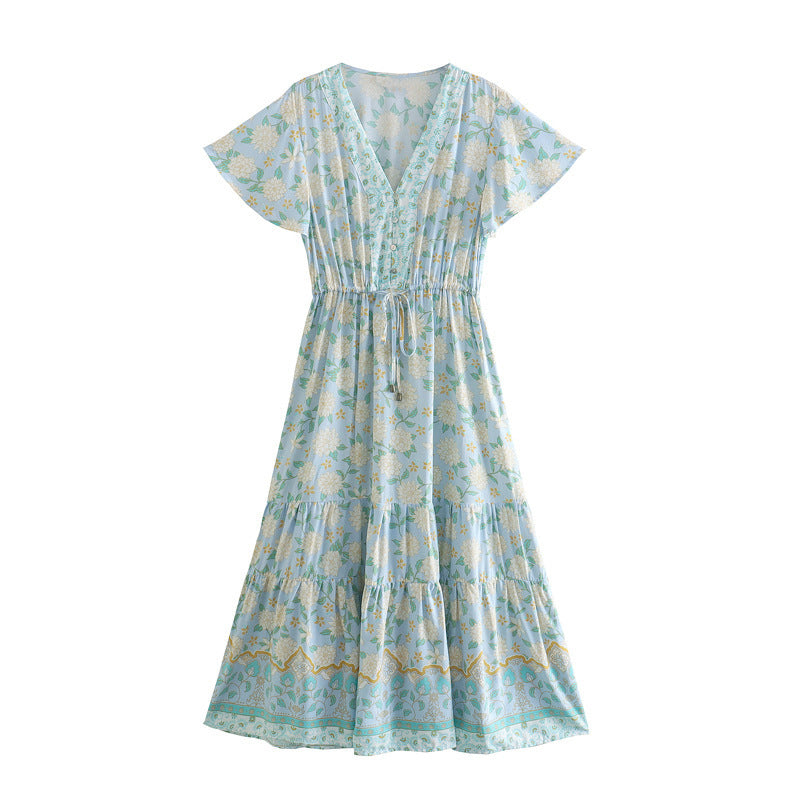 Boho Maxi Dress, Sundress, Blue and Red Theodosia