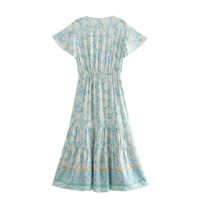 Boho Maxi Dress, Sundress, Blue and Red Theodosia