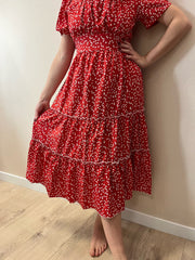 Boho Midi Dress, Mia Raffle Red Heart in Red