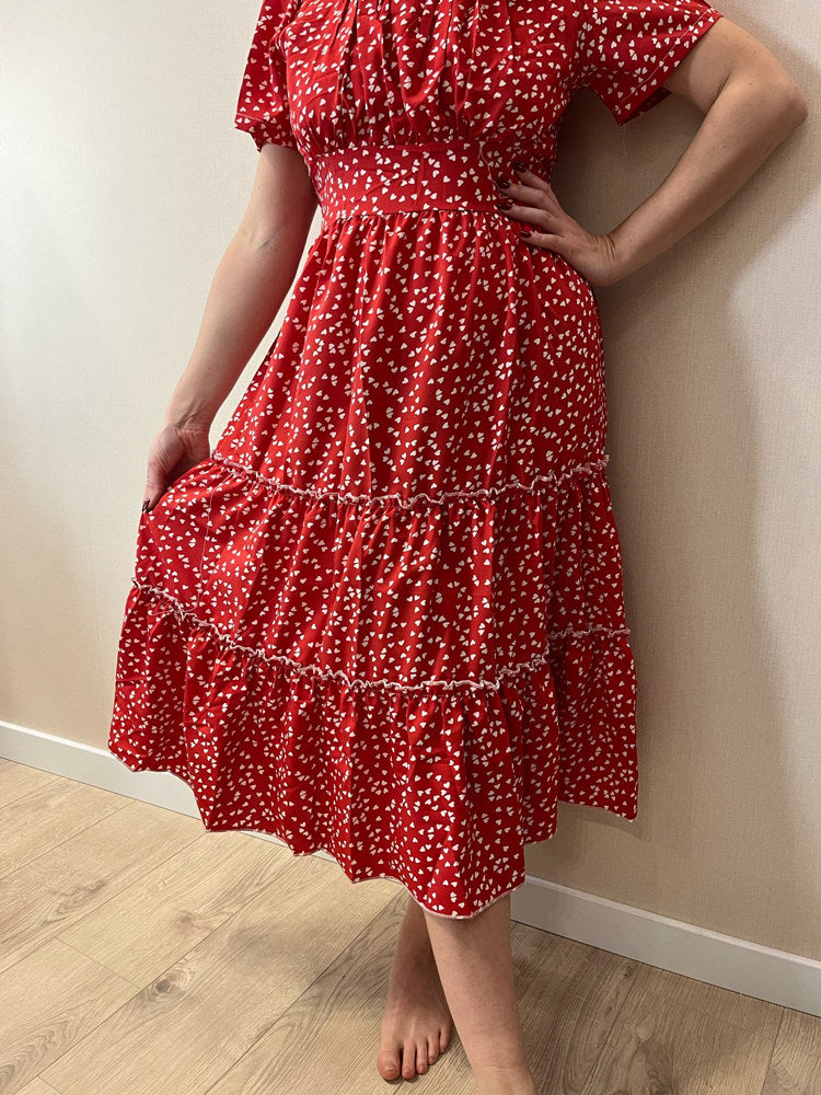 Boho Midi Dress, Mia Raffle Red Heart in Navy