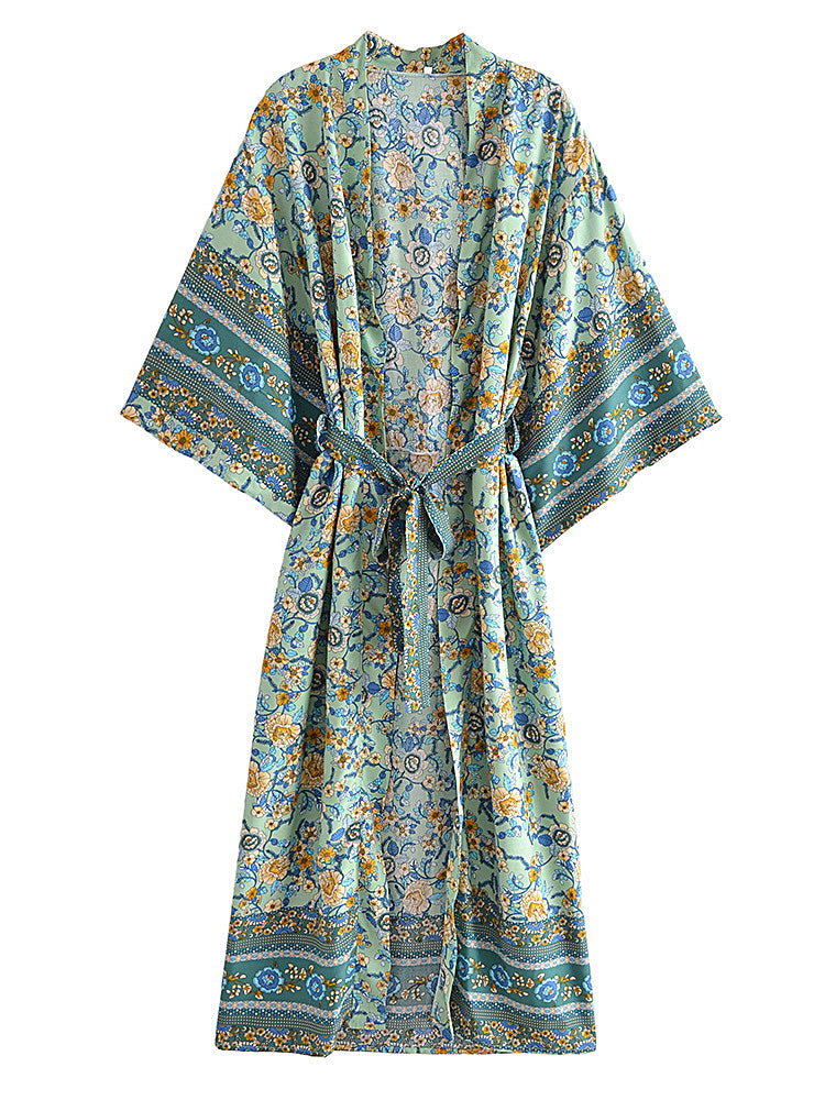 Boho Robe, Kimono Robe,  Beach Cover up, Short Robe, Oceane Blue Matilda