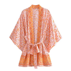 Boho Robe, Kimono Robe,  Beach Cover up, Short Robe, Kamala in Yellow and Purple