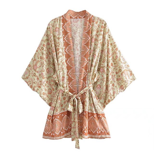 Boho Robe, Kimono Robe,  Beach Cover up, Short Robe, Kamala in Pink Yellow and Purple