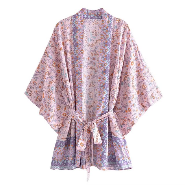 Boho Robe, Kimono Robe,  Beach Cover up, Short Robe, Kamala in Yellow and Purple