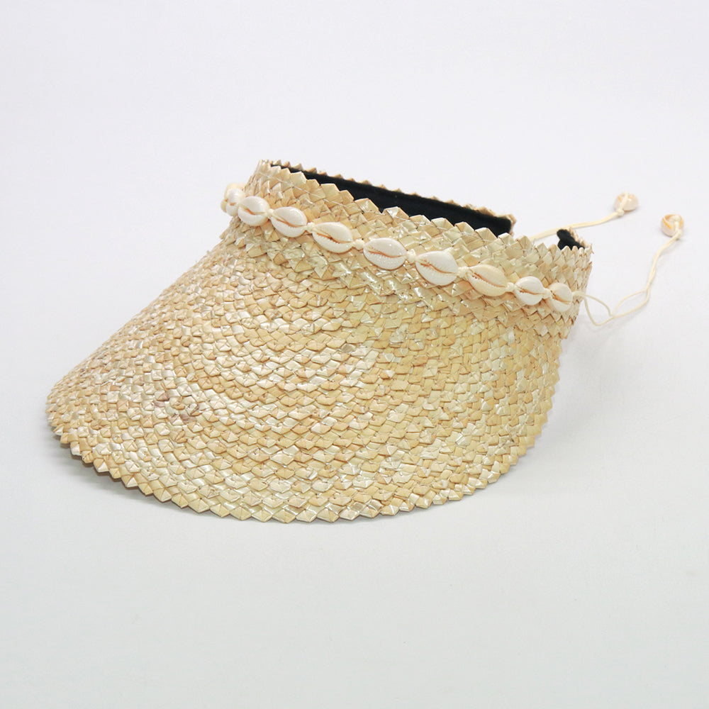 Boho Hat, Sun Hat, Beach Hat, Shade Visor Beige Straw Cap, Sofia with Shell