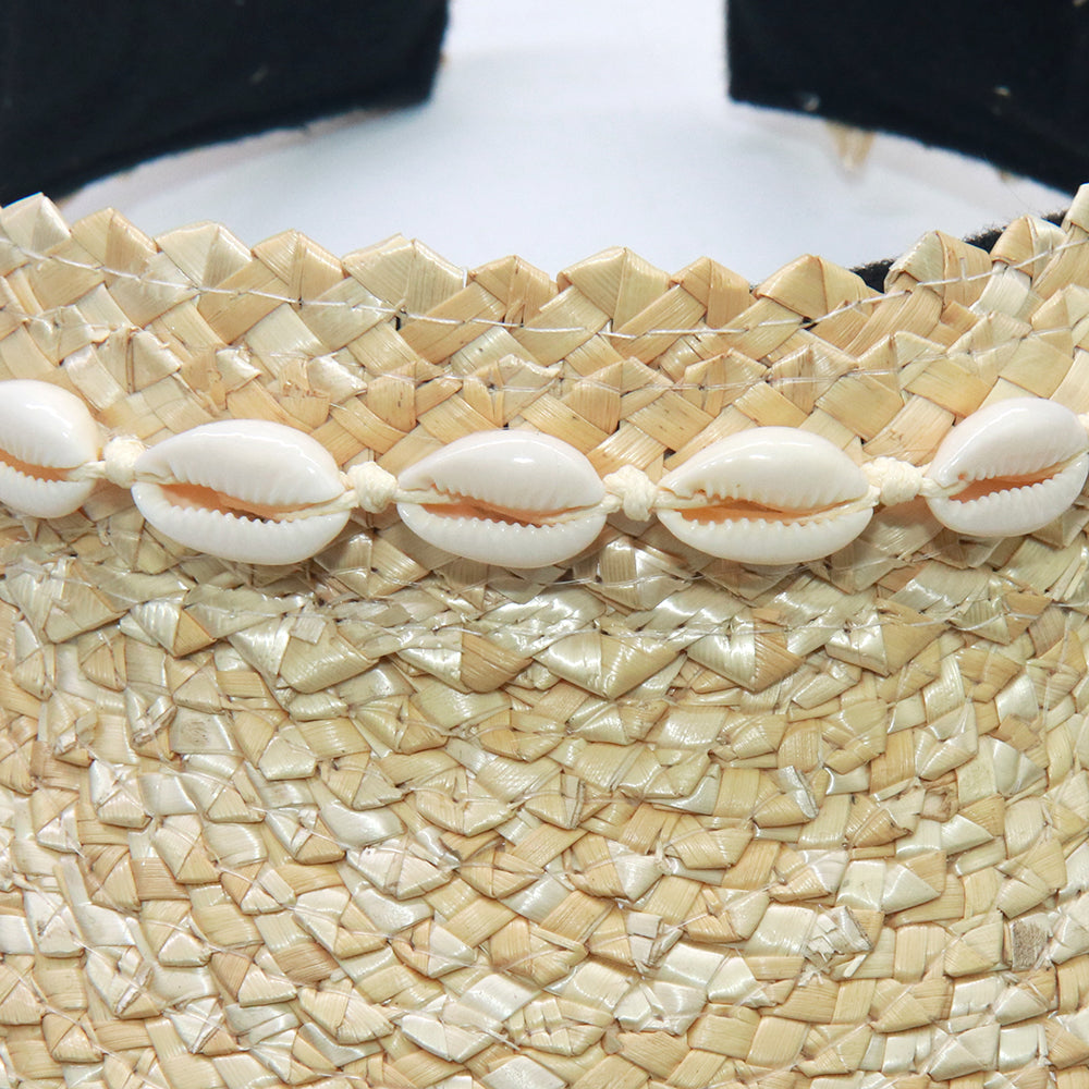 Boho Hat, Sun Hat, Beach Hat, Shade Visor Beige Straw Cap, Sofia with Shell