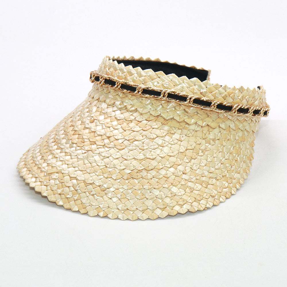 Boho Hat, Sun Hat, Beach Hat, Shade Visor Beige Straw Cap, Sofia with Shell