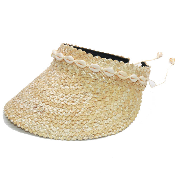 Boho Hat, Sun Hat, Beach Hat, Shade Visor Beige Straw Cap, Sofia with Shell