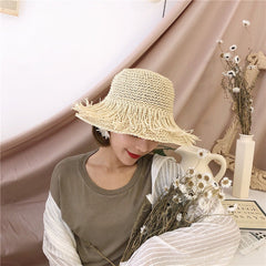 Boho Hat, Beach Sun Hat, Grass Flod Hat Mila in White and Caramel