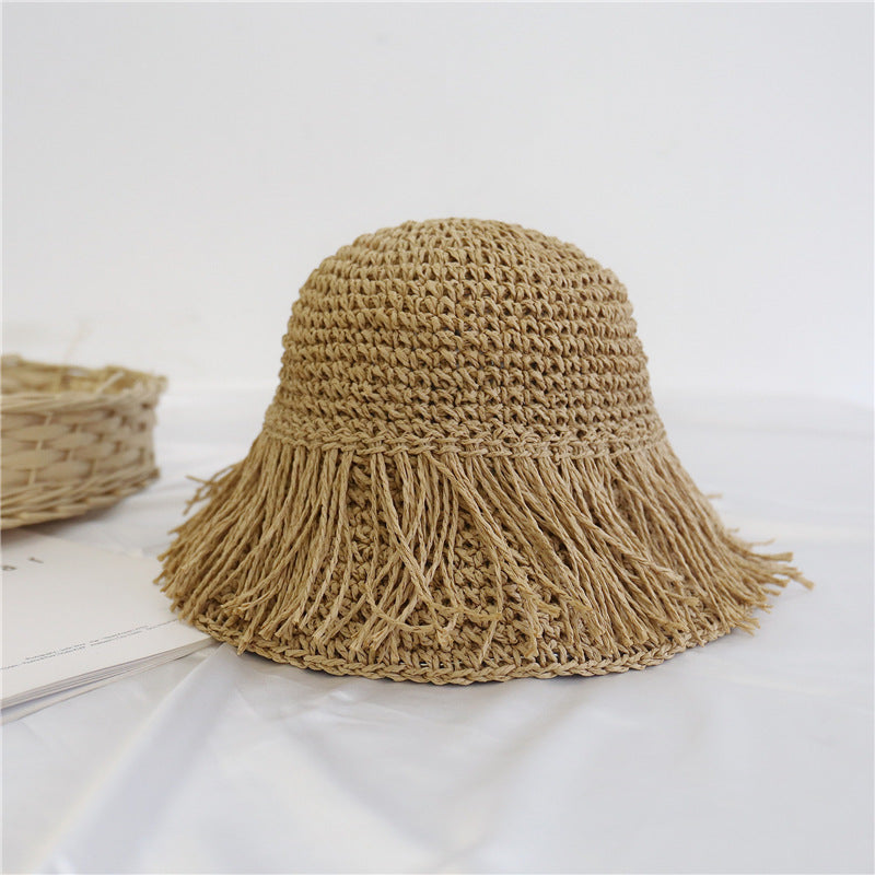 Boho Hat, Beach Sun Hat, Grass Flod Hat Mila in White and Caramel