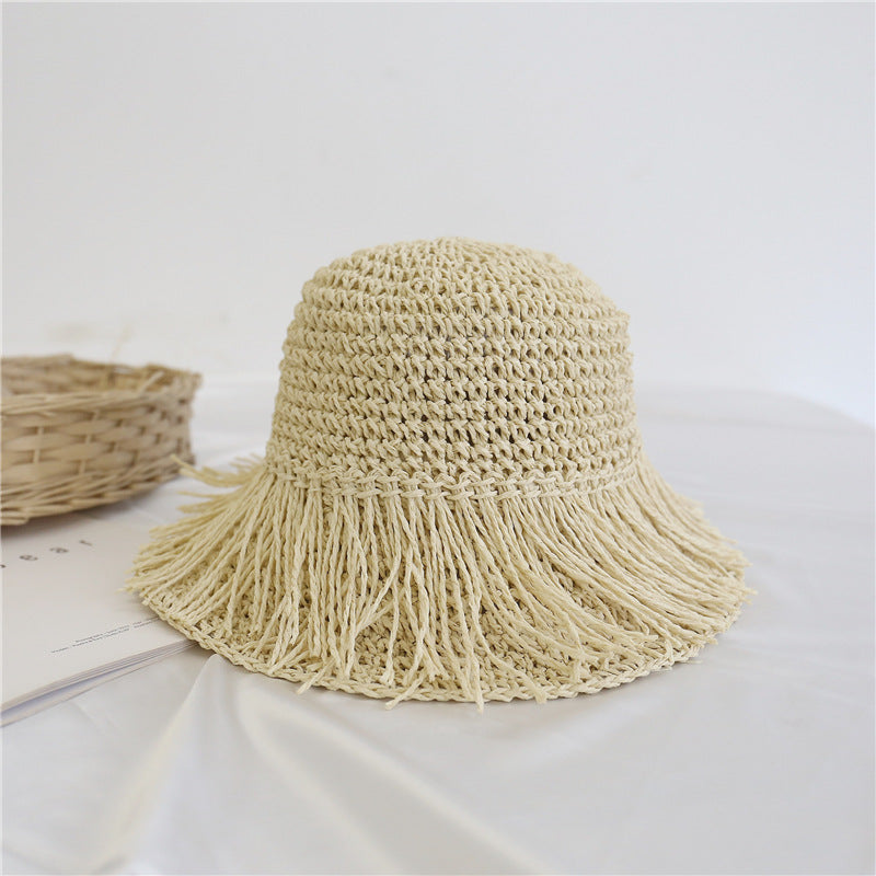 Boho Hat, Beach Sun Hat, Grass Flod Hat Mila in White and Caramel