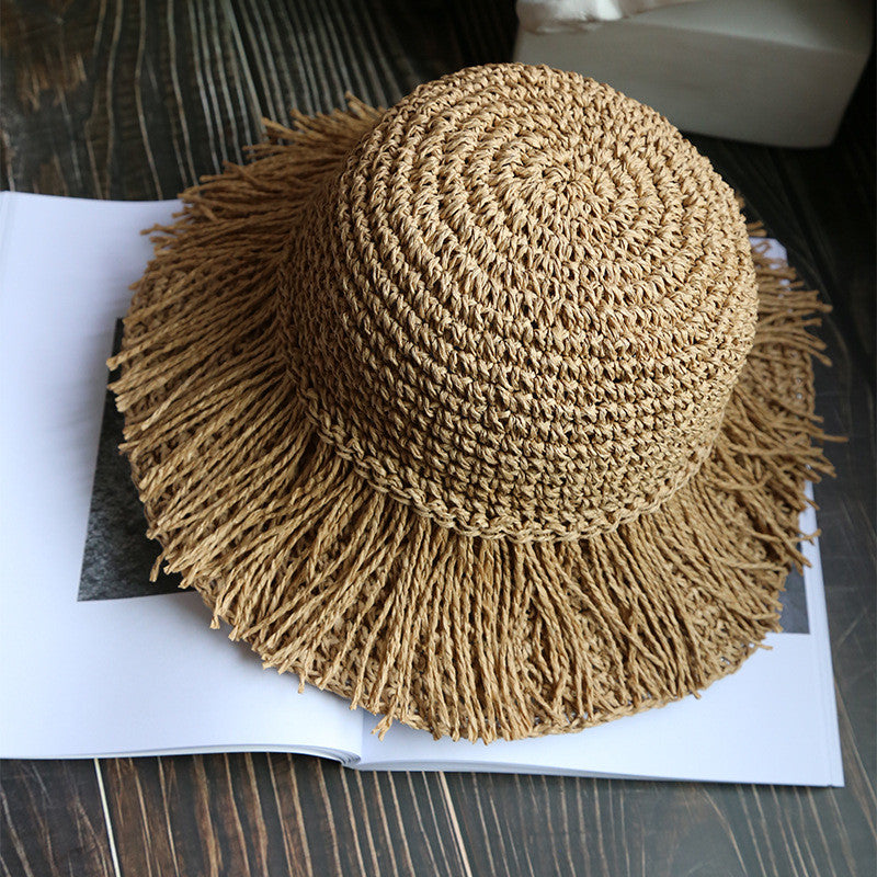 Boho Hat, Beach Sun Hat, Grass Flod Hat Mila in White and Caramel