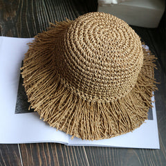 Boho Hat, Beach Sun Hat, Grass Flod Hat Mila in White and Caramel