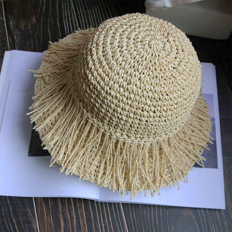 Boho Hat, Beach Sun Hat, Grass Flod Hat Mila in White and Caramel