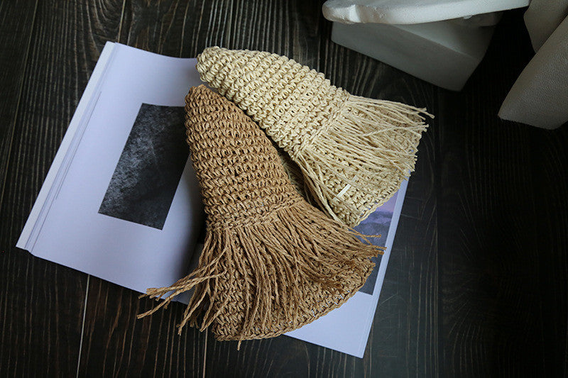 Boho Hat, Beach Sun Hat, Grass Flod Hat Mila in White and Caramel