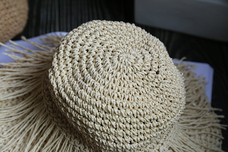 Boho Hat, Beach Sun Hat, Grass Flod Hat Mila in White and Caramel