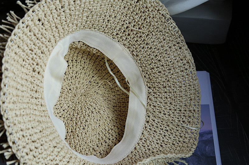 Boho Hat, Beach Sun Hat, Grass Flod Hat Mila in White and Caramel