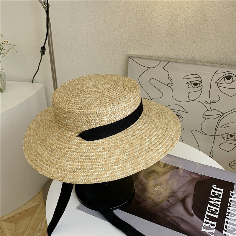 Boho Hat, Sun Hat, Beach Hat, Wide Brim Straw, Leah Black Ribbon
