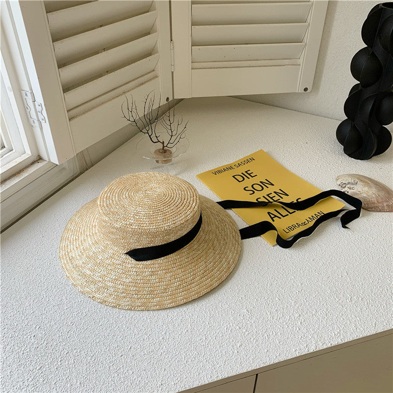 Boho Hat, Sun Hat, Beach Hat, Wide Brim Straw, Leah Black Ribbon