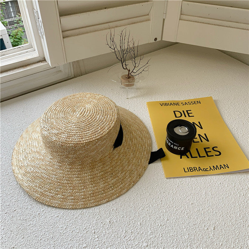 Boho Hat, Sun Hat, Beach Hat, Wide Brim Straw, Leah Black Ribbon