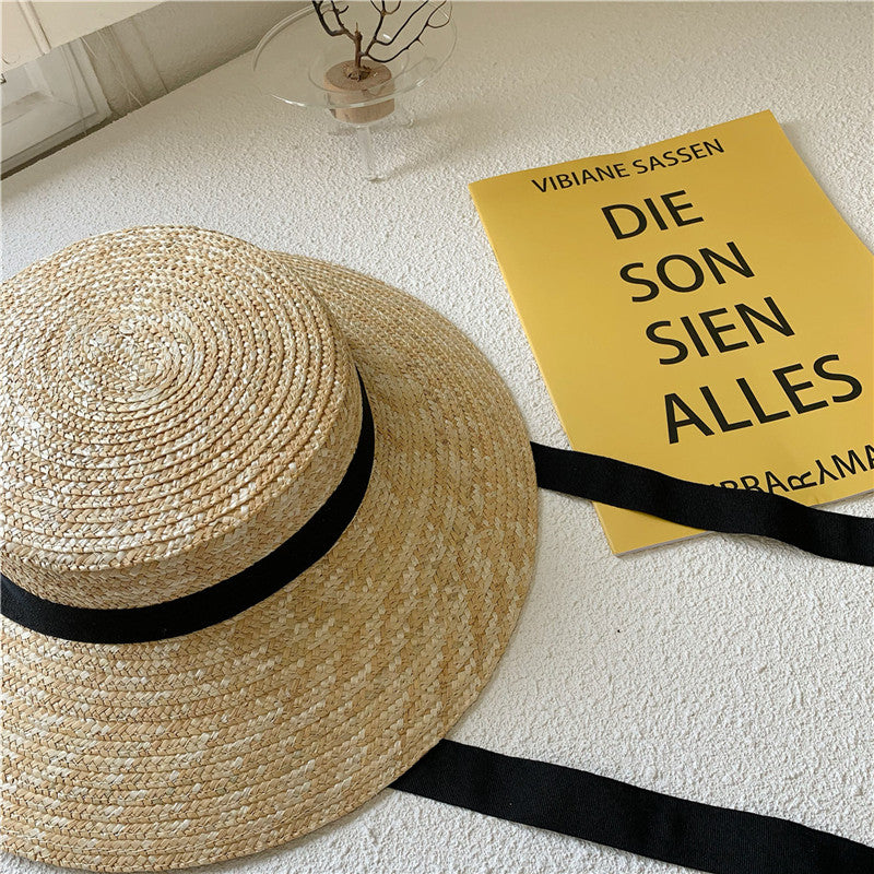 Boho Hat, Sun Hat, Beach Hat, Wide Brim Straw, Leah Black Ribbon