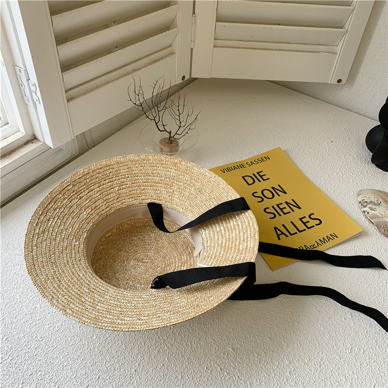 Boho Hat, Sun Hat, Beach Hat, Wide Brim Straw, Leah Black Ribbon