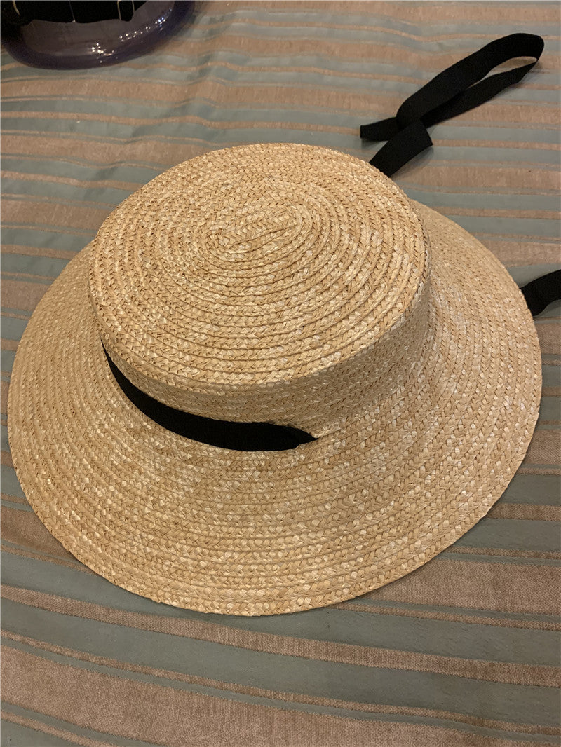 Boho Hat, Sun Hat, Beach Hat, Wide Brim Straw, Leah Black Ribbon