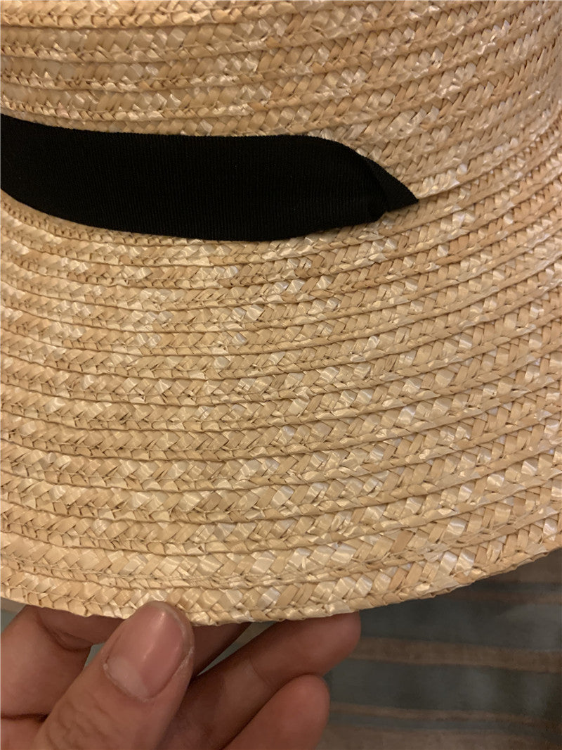Boho Hat, Sun Hat, Beach Hat, Wide Brim Straw, Leah Black Ribbon