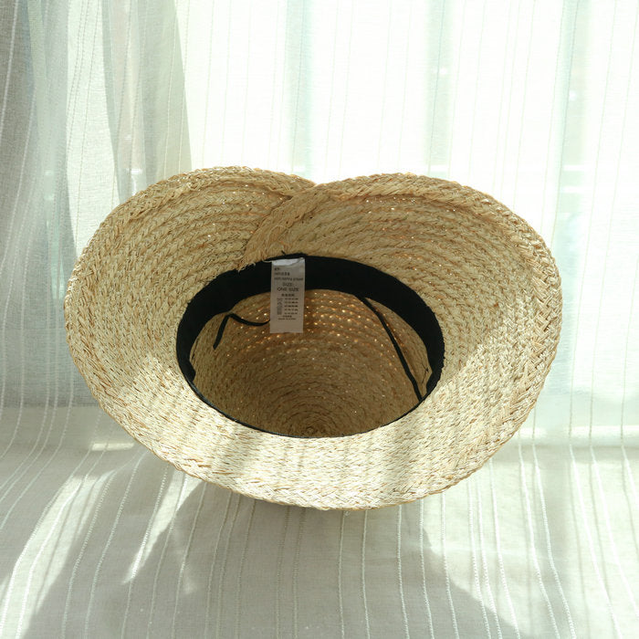 Boho Hat, Sun Beach Hat, Vintage Raffia Straw Hat Isla Black Ribbon
