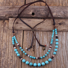 Boho Necklace, RH Precious Natural Stones Links with Leather