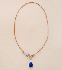 Boho Necklace,Lapis Lazuli  Pendant Leather