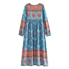 Gown Dress, Boho Maxi Dress, Loose Dress, Everly in Blue