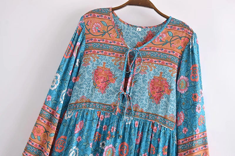 Gown Dress, Boho Maxi Dress, Loose Dress, Everly in Blue