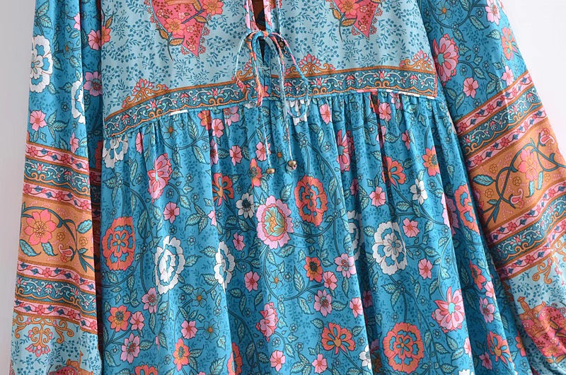 Gown Dress, Boho Maxi Dress, Loose Dress, Everly in Blue