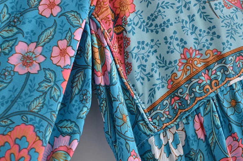 Gown Dress, Boho Maxi Dress, Loose Dress, Everly in Blue