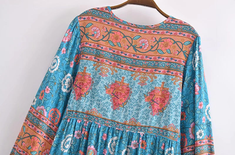 Gown Dress, Boho Maxi Dress, Loose Dress, Everly in Blue