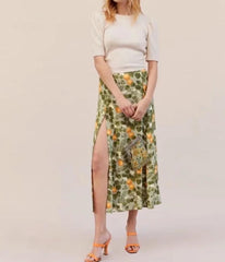 Boho Skirt, Hippie Skirts, Midi Skirt, Madarin Garden Green