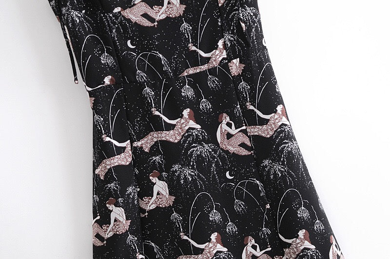 Boho Midi Dress, Strappy Sundress, Lady in Black