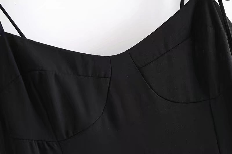 Boho Midi Dress, Strappy Sundress, Lady in Black