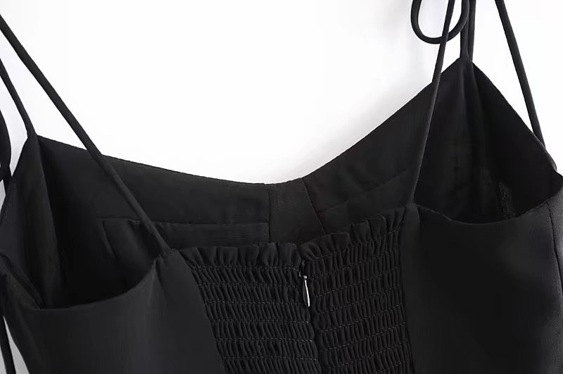 Boho Midi Dress, Strappy Sundress, Lady in Black
