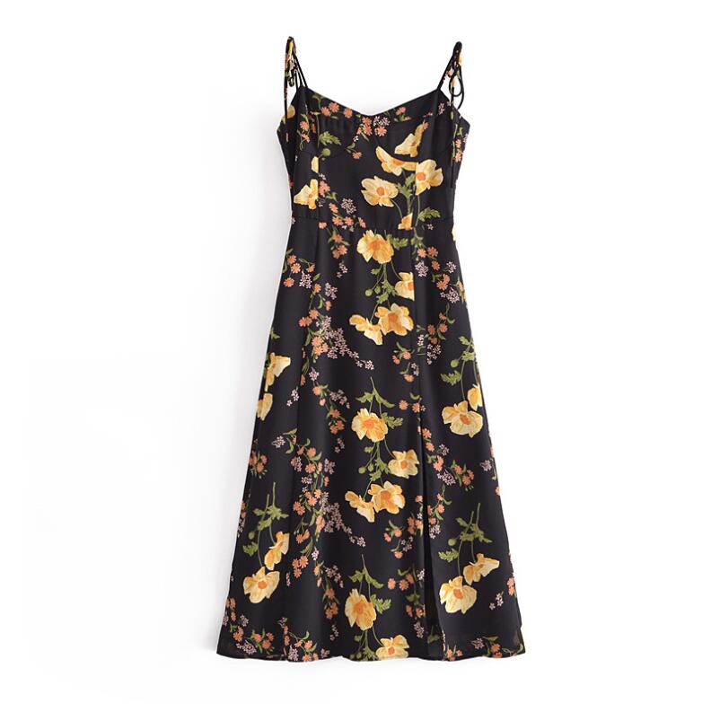 Boho Midi Dress, Strappy Sundress, Lady in Black